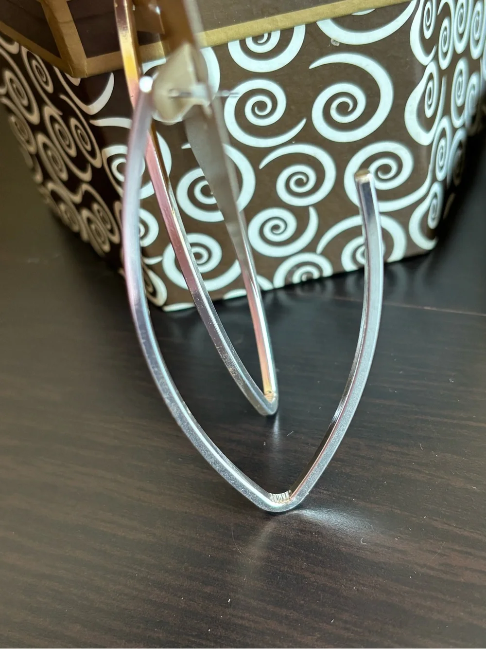 Statement Silver Tone Open V Hoop Earrings